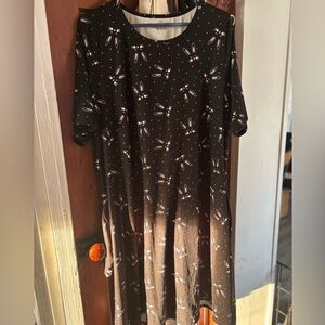 Black Asymmetrical Women's Dress with Bunny Print